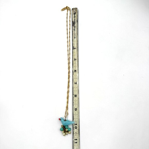 Vintage Lenora Dame Art Glass Blue Bird Sitting on Eggs Pendant Necklace Gold To - Picture 15 of 16